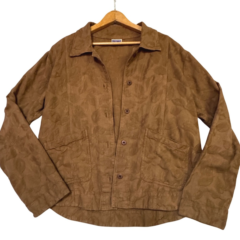 Cottagecore Brown Boho Textured‎ Floral Button Up Jacket Casual Outerwear Layer